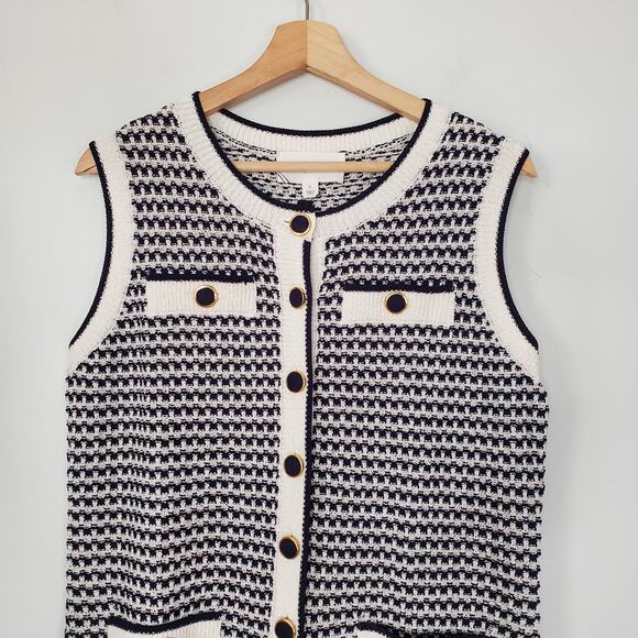 Tuckernuck Pomander Place Navy Stripe Bardot Mini Dress Knitted Button Large NEW - Picture 4 of 10